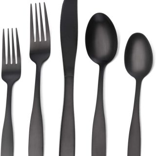 Matte Black Silverware Set, Satin Finish 20-Piece Stainless Steel Flatware set, Tableware Cutlery Set Service for 4, Utensils for Kitchens, Dishwasher Safe